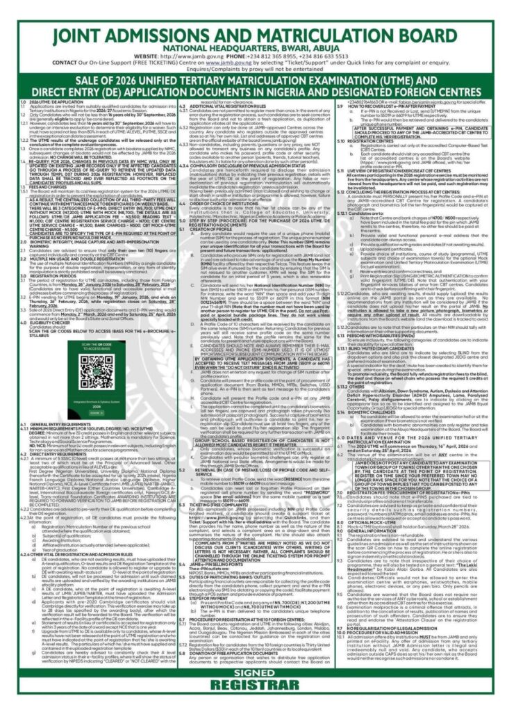 JAMB 2026 UTME Registration